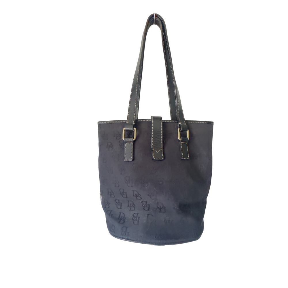 Dooney Bourke Black Signature Monogram Canvas Leather Trim Tote Bag - Picture 3 of 14
